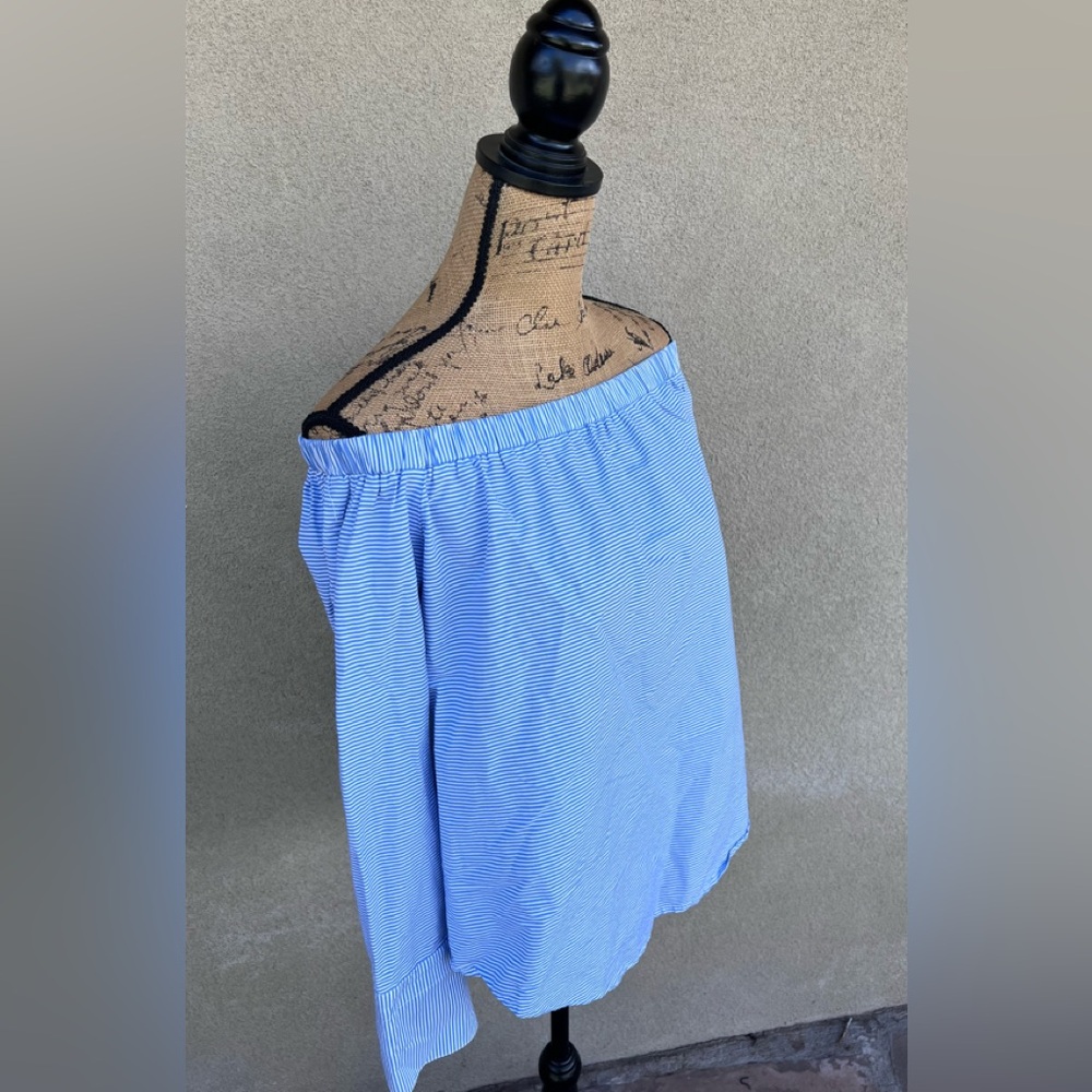 Cremieux Cotton Striped Off the Shoulder Blouse